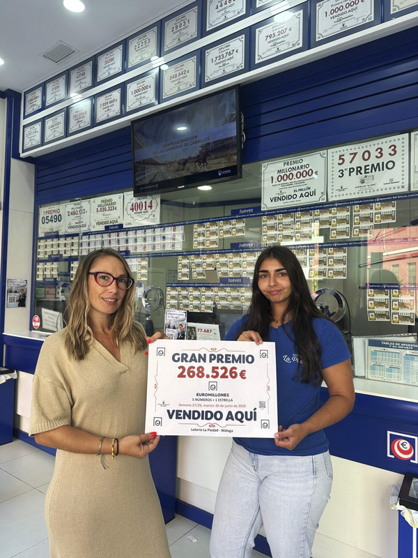 Gran Premio 268.526 euros de loteria Euromillones 5 Numeros + 1 Estrella Vendidos Aquí en Loteria La Piedad de Malaga