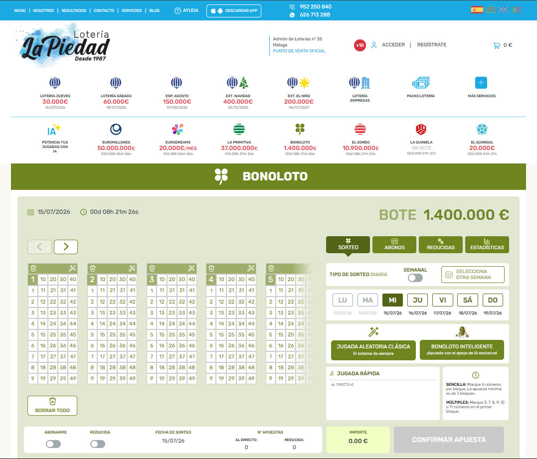 Juega Online a la Bonoloto Totalmente Seguro desde Administración Oficial de Lotería Nacional y Bonoloto