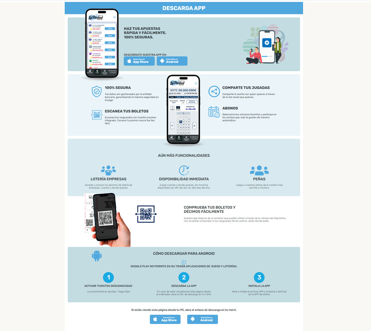 Haz tus apuestas rápida y fácilmente. 100% seguras. Descárgate nuestra APP