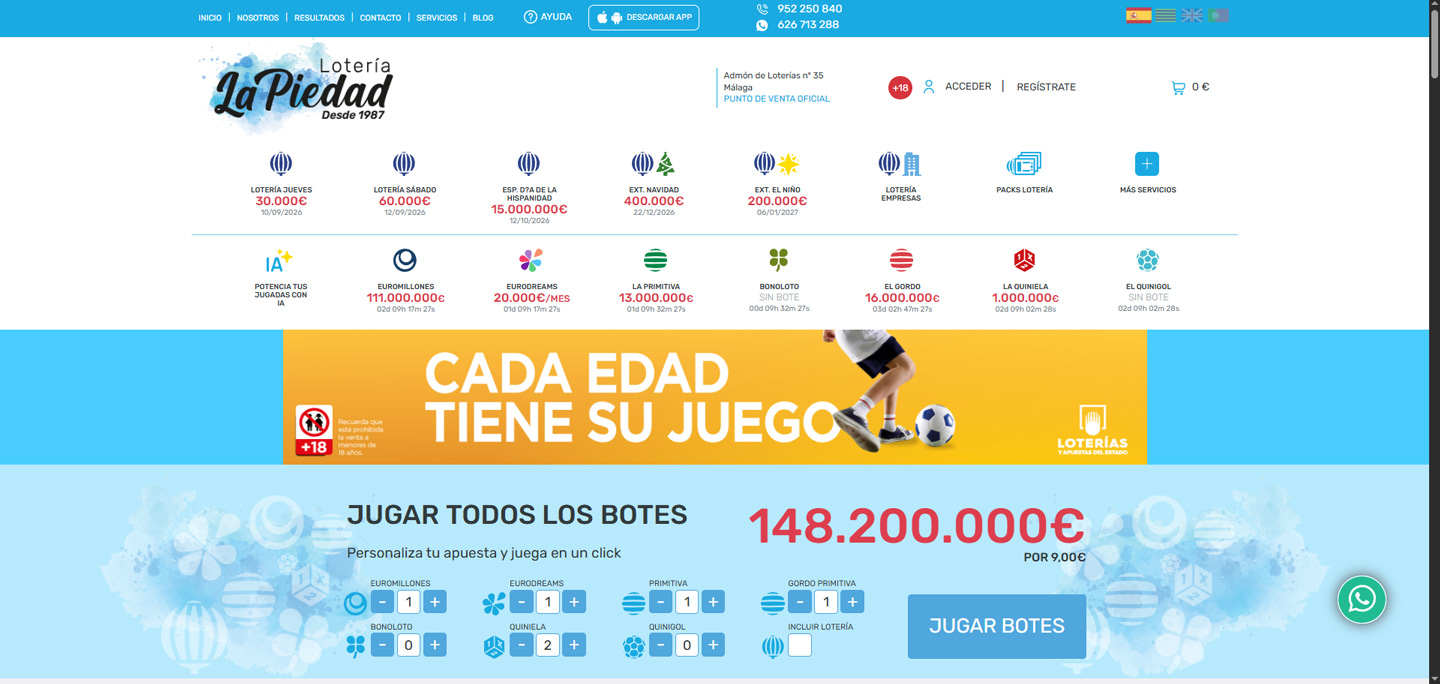 Jugar a todos los botes - Personaliza tu apuesta y juega en un click 148.200.000€ por 9,00€ Jugar a todos los botes - Personaliza tu apuesta y juega en un click 148.200.000€ por 9,00€