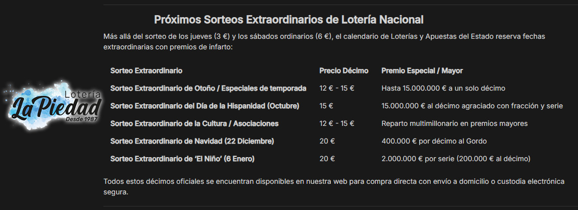 Próximos Sorteos Extraordinarios de Lotería Nacional Próximos Sorteos Extraordinarios de Lotería Nacional